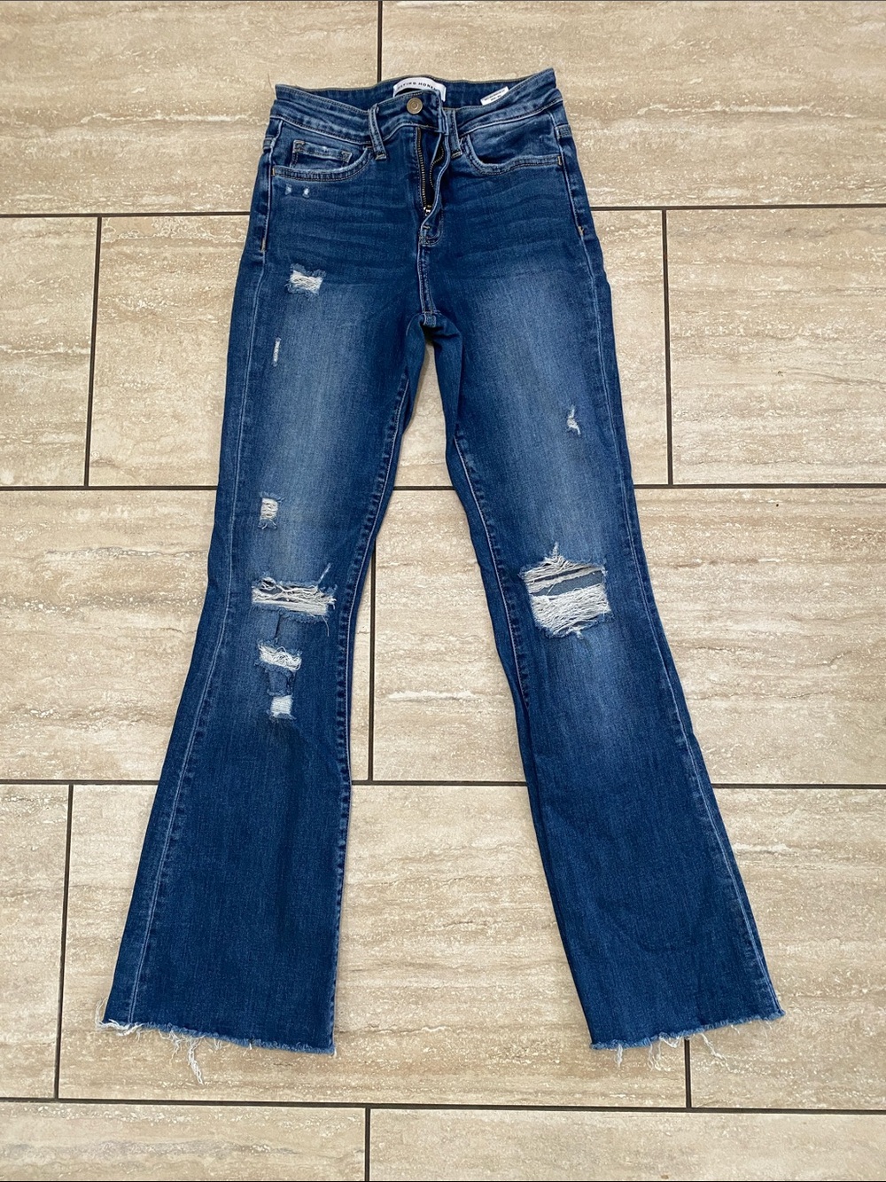 Flying Monkey Dark Blue Distressed Flare Jeans